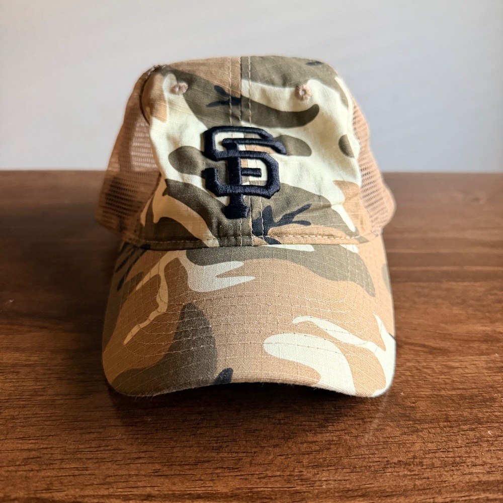 Melonwear San Francisco Giants Camo Trucker Hat Mens SF Logo Snapback Cap Brown
